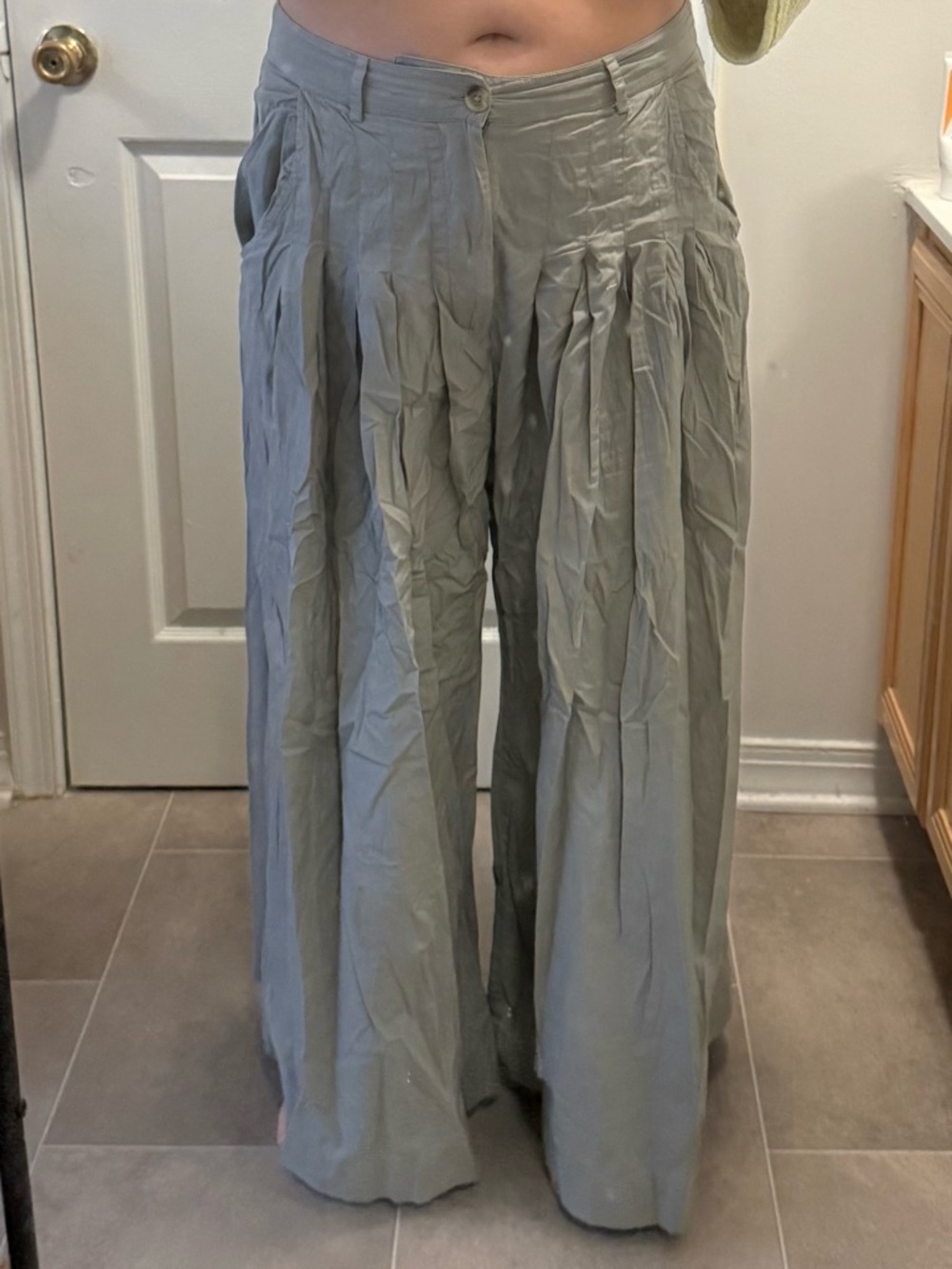 Free People Olive Green Pleated Wide-Leg Pants